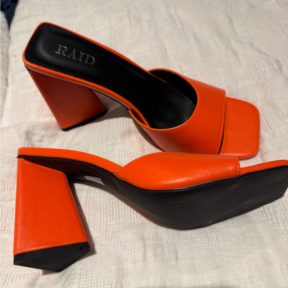 RAID Orange Block Heel Sandals